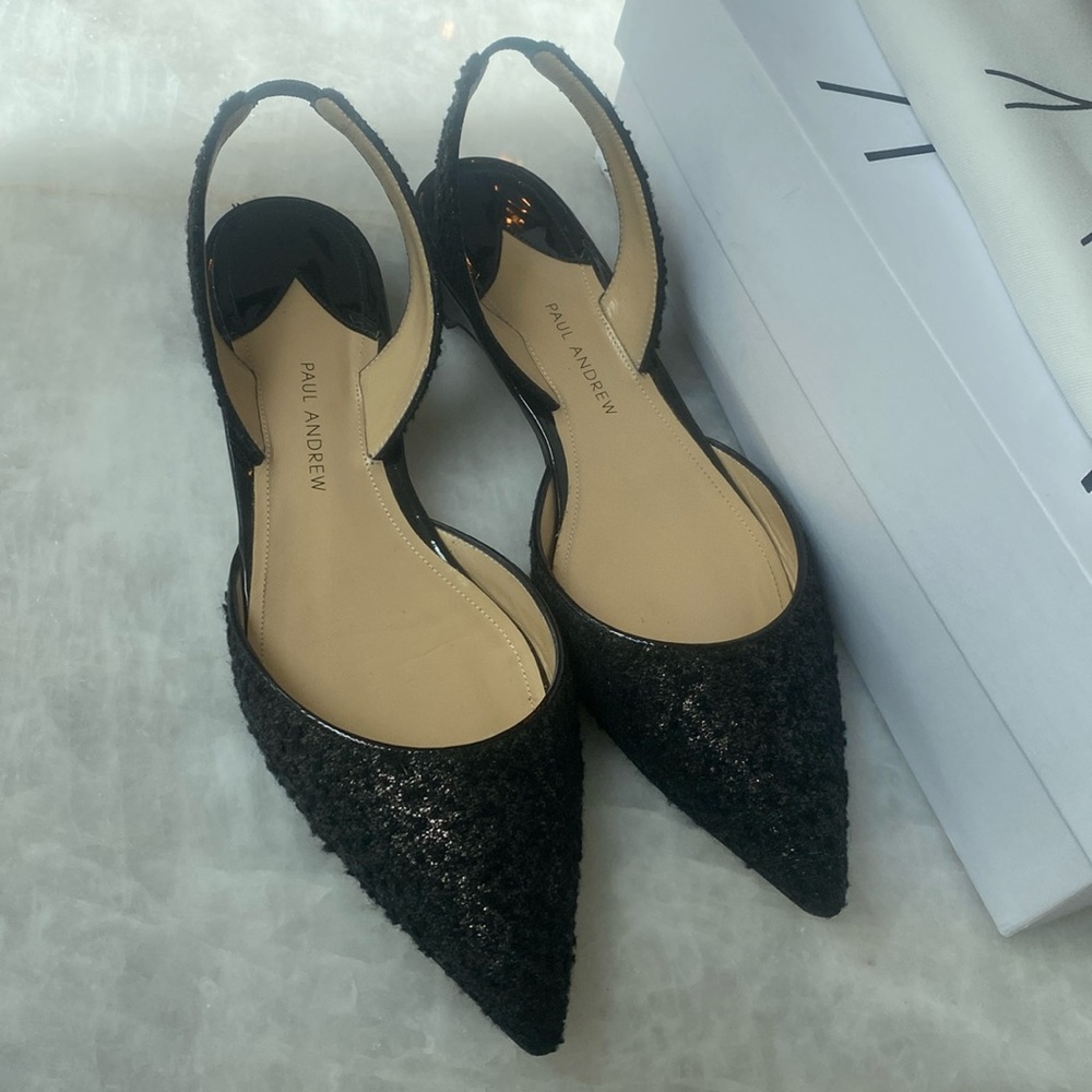 Excellent condition! Paul Andrew 38.5 Rhea Black Slingback Flats